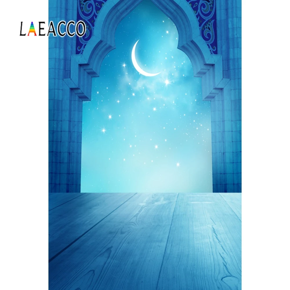 

Laeacco Eid Mubarak Ramadan Festival Moon Stars Mosque Scene Baby Photographic Backdrops Photography Background For Photo Studio