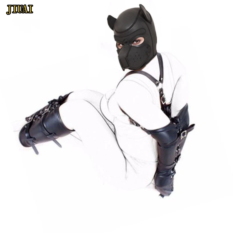 BDSM Fetish Slave Bondage Restraints Hands Wrists Arms &amp legs binder Hood Mask PU Leather Tight Single Glove Adult Sex Toys |