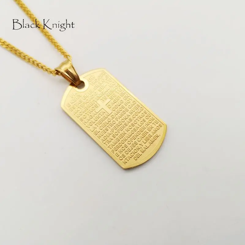 

2019 AW Gold color Holy Bible carved dog tag pendant necklace Ball chain Bible dog tag necklace men women