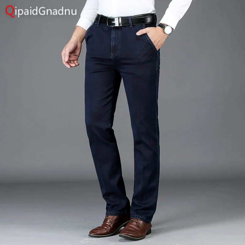

Brand 2019 New Jeans Boutique Jeans High Stretch Dark Blue Slim Straight Denim Embroidered Pants Cotton Spandex Plus Size 28-40