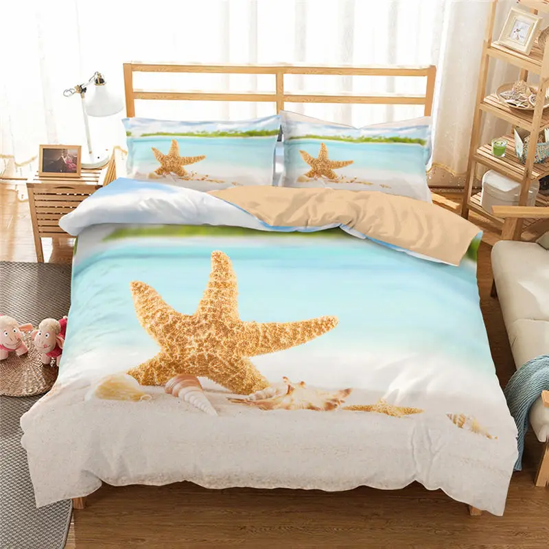  MUSOLEI 3D Bedding Set Starfish Bed Cover Duvet cover set Fiery summer sandy beachholidays CL-King 