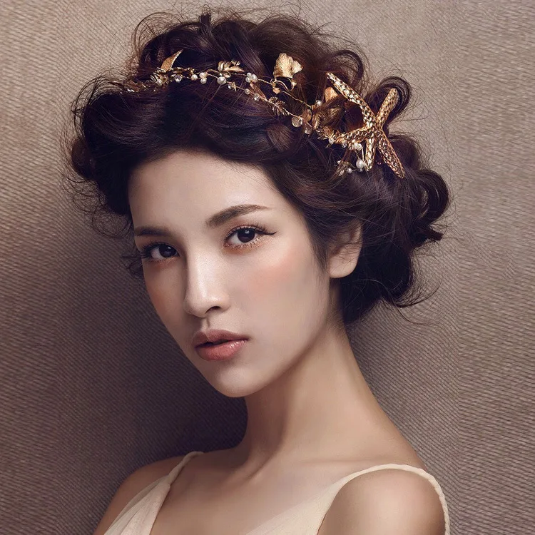 

Fashion Romantic Party Hair Accessories Gold plated Pearl Beads Starfish Hairpin Hair Clip for Women Girls Jewelry
