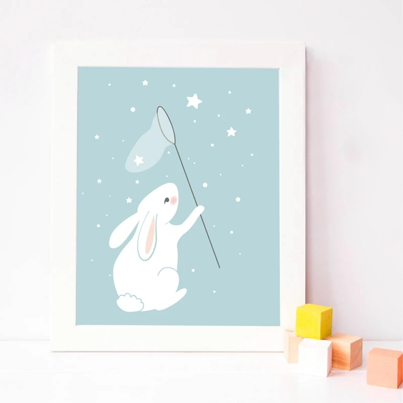 cute animal rabbit poster print kids room decor