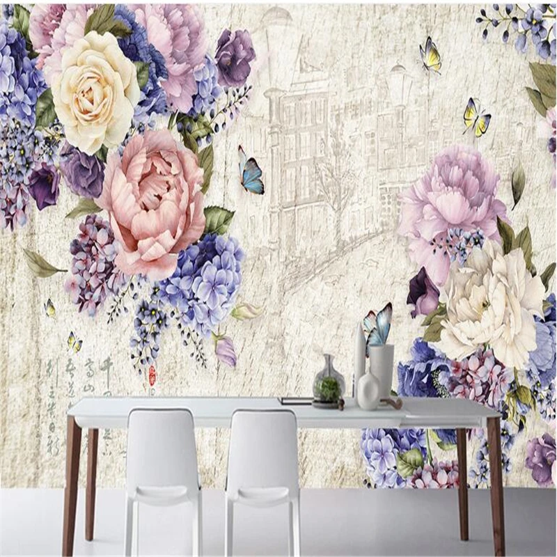 

beibehang 3d custom photo wallpaper wall murals stickers Retro art hand painted floral butterfly backdrop wall papers home decor