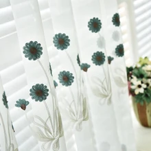 Пасторальный синий вышитый цветок тюль шторы для гостиной окна драпировка прозрачные шторы для спальни