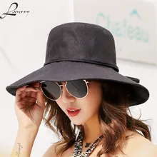 Lanxxy, однотонные хлопковые Панамы, женская летняя пляжная шляпа, модные, широкие, складные, рыболовные кепки, Панама, шляпа