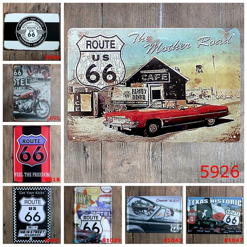 

The Mother Road Route 66 Metal Tin Signs Texas Historic Gas Car Garage Home Decor Wall Art Painting Signage YN029