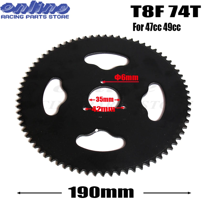 buy 35MM T8F 74T Tooth Rear Sprocket For 2 stroke Mini Moto ATV Quad Dirt Pit Pocket Bike Chopper 47CC 49CC