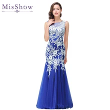 Реальное фото русалка белое кружево Королевский синий длинное вечернее платье Элегантное Длинное Вечернее Платье