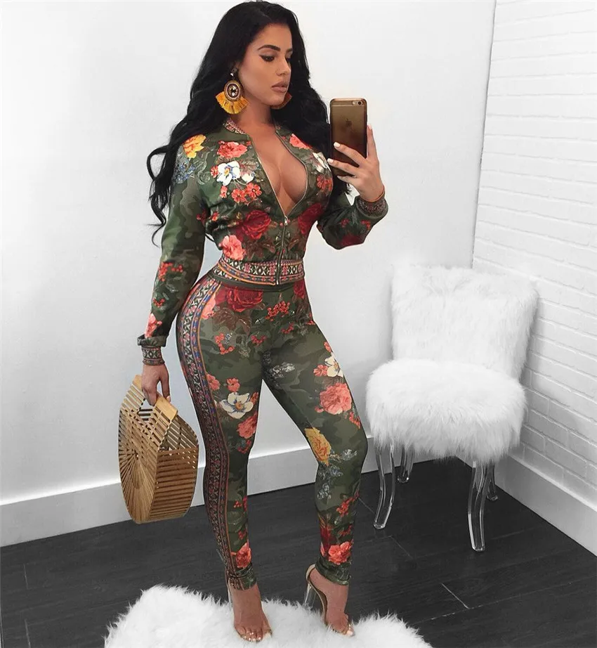 

Plus Size 3XL Floral Tracksuit 2019 Winter Women Long Sleeve Crop Top Jacket Pants 2 Pcs Set Outdoor Outfits Workout Sport Suit