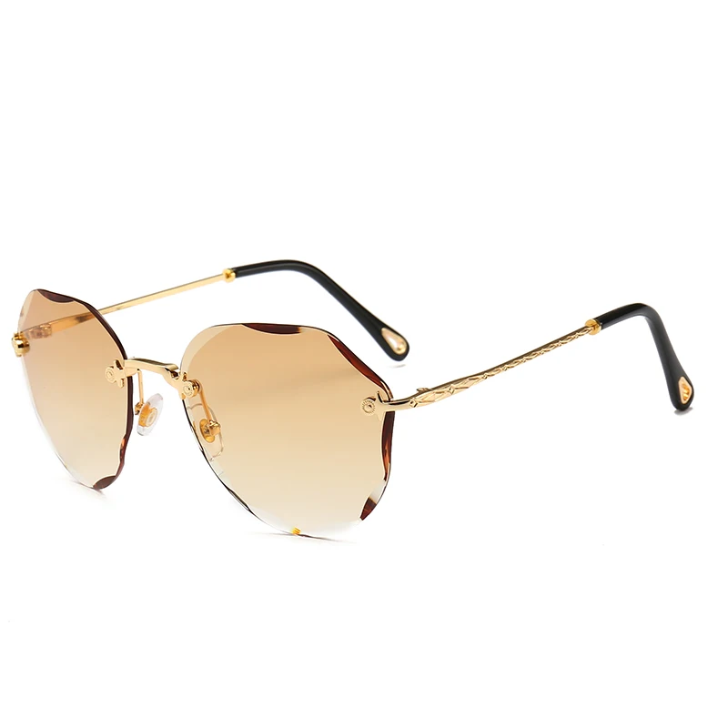 Rosie солнцезащитные очки для женщин Роскошные брендовые дизайнерские авиационные солнцезащитные очки без оправы солнечные очки okulary lentes de sol - Цвет линз: Gradient Yellow
