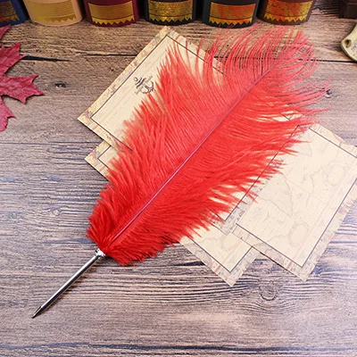 Шариковая ручка с перьями страуса 11 цветов для свадебного подарка, офисные школьные принадлежности, авторучка - Цвет: Красный