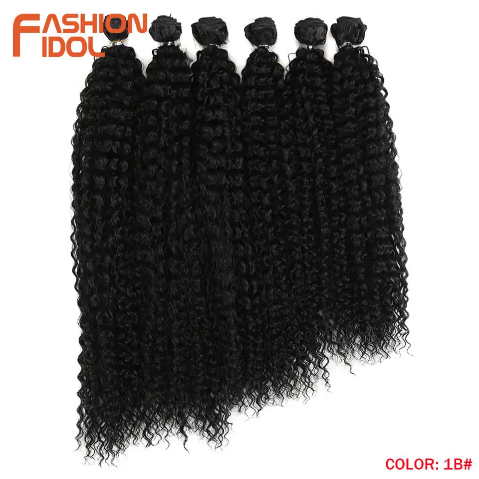 Мода IDOL черный коричневый Омбре волосы афро кудрявые вьющиеся волосы плетение 6 пряди 18-22 дюймов Синтетические волосы для наращивания для черных женщин - Цвет: 1B