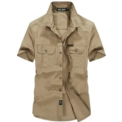 Ropa de marca al aire libre para hombre, Camisa Masculina de manga corta, 100% algodón, táctica militar, talla grande