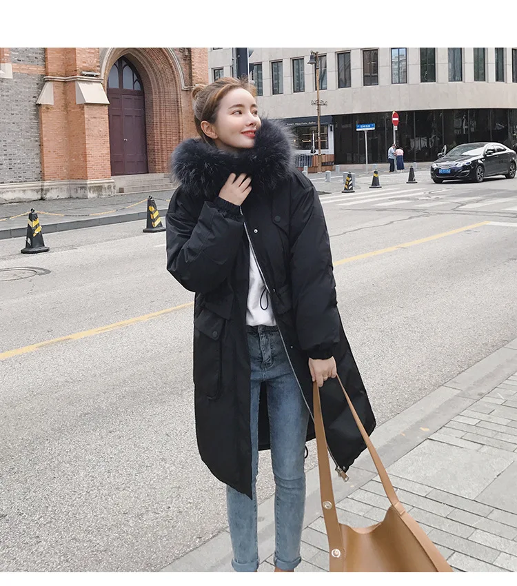 Big collar fur down parka women jacket pocket female thickening coat winter coat women down parka goose 8809