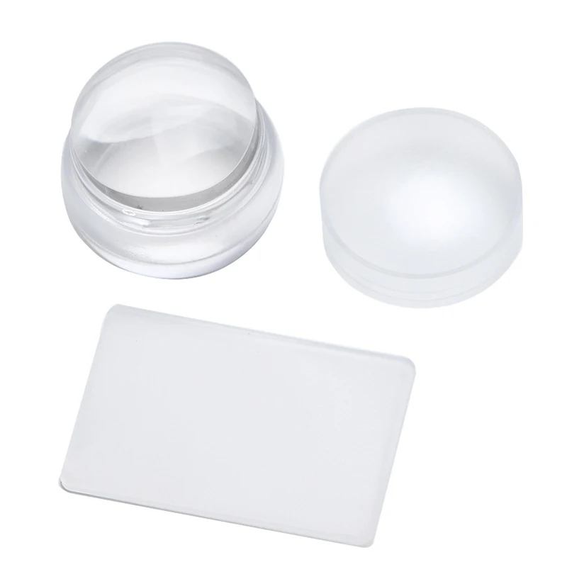 

2Pcs Silicone Jelly Nail Art Stamper & Scraper with Cap DIY Image Plate Manicure Tools Transparent 3.8cm High Quality