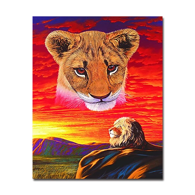 Animales León pintura por números arte de pared DIY Kits dibujo lienzo