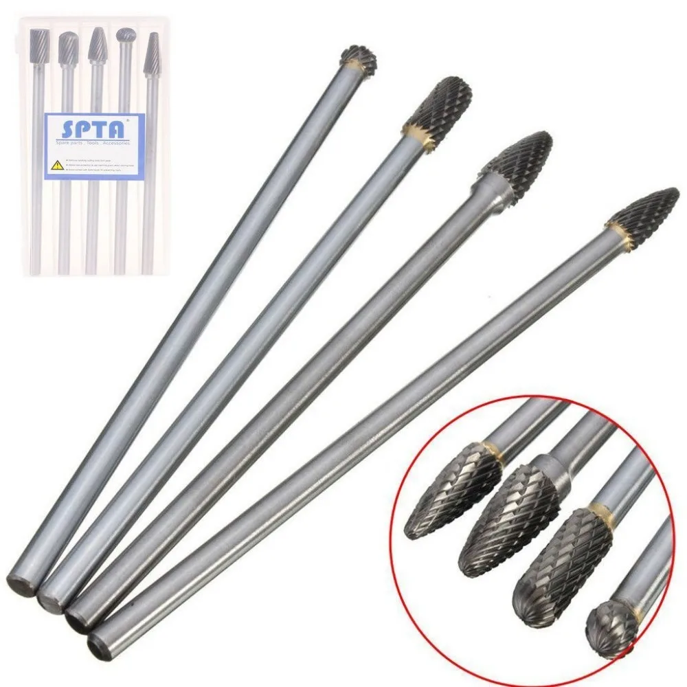 ZFE 4pcs Heavy Duty Extra Long Reach Double Cut Carbide Rotary Burr Set