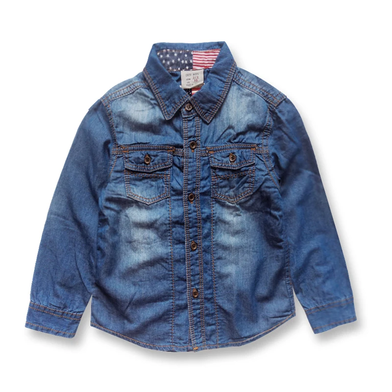Boys Denim Shirt Long Sleeve Loose Denim With Pocket Shirts For Boy