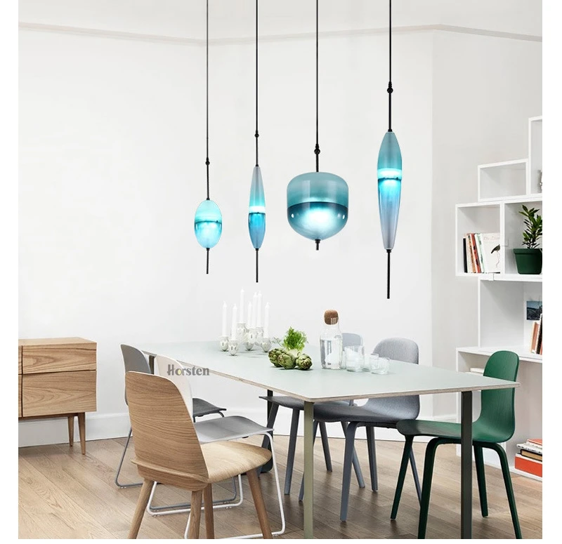 Nordic Art Deco Teardrop-shaped Blue Gradient Glass Pendant Lights LED Modern Simple Hanging Lamp for Dining Living Room Restaurant (11)