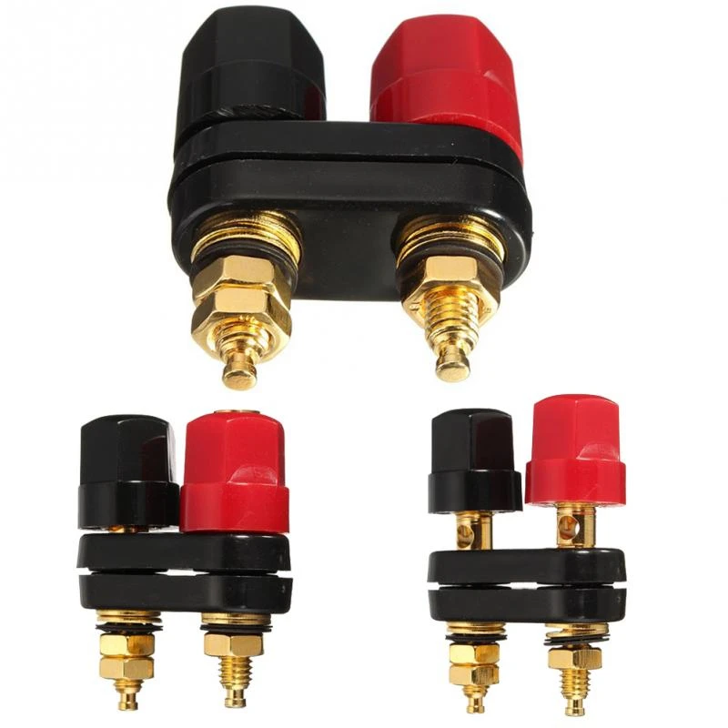

A07 2Pcs/Lot Connecter Banana Plug Gold Plate Red Black Connector Terminal Banana Plugs Binding Post in Wire Connectors 4MM