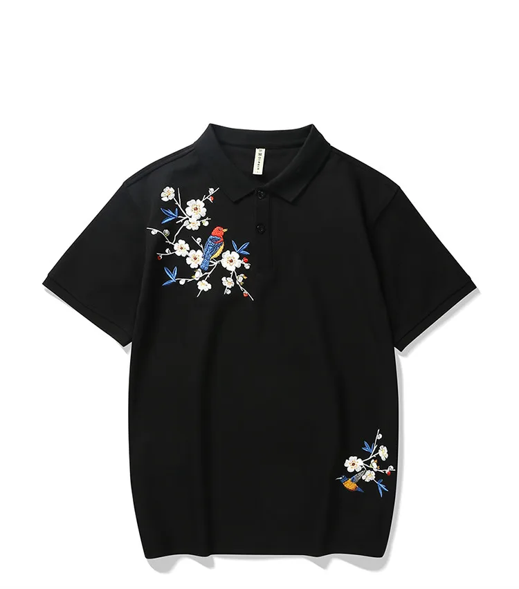 

Chinese Print Men Polo Shirt Summer Short Sleeve Trend Polo Shirt Male Embroidery Plum Ropa Hombre Lapel Loose Polo Shirt 5D97