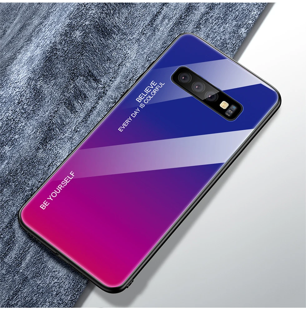 Роскошный чехол из закаленного стекла для samsung Galaxy S10 Lite S10E S8 S9 Plus Note 10 Pro 8 9 - Цвет: Purple to red