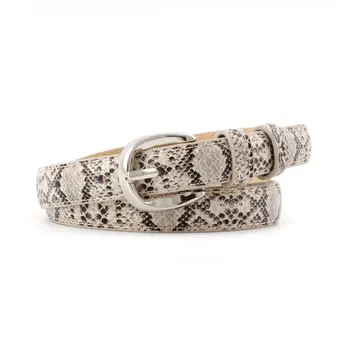 

Women Leather Belt Snakeskin Python Red Black White 1.8cm Wide Narrow Thin Silver Buckle Snake Ladies Jeans Dress Belt Waistband