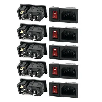 

10 Pcs IEC 320 C14 Inlet Socket w Fuse w I/O SPST Rocker Switch AC 250V 10A