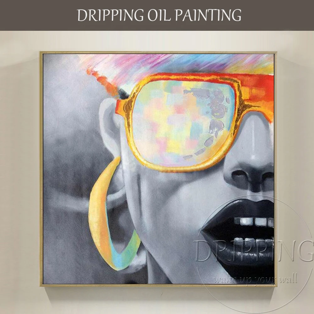 Artista dipinto A mano Dei Capelli Colorati Moderna Donna Che Indossa  Occhiali Da Sole Pittura A Olio per la Decorazione Della Parete Immagine  Moderna Figura Pittura A Olio|paintings for wall|oil paintinglady oil