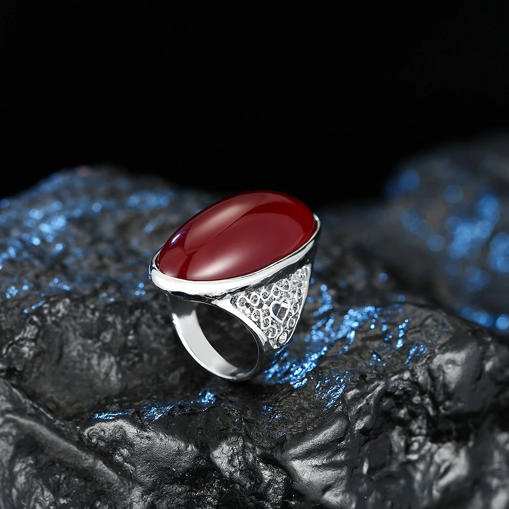 Новейший дизайн преувеличенный красный полимерный камень кольца для женщин полый металлический посеребрённые винтажные кольца модные ювелирные изделия J02842