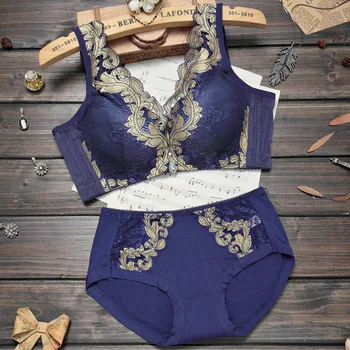 

Slimgirl Women's New Health Sexy Lace Bra Set Floral Push Up Wire Free Full Cup Bra & Brief Sets Girl's Big Size Underwear