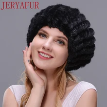 JERYAFUR, настоящий натуральный норковый мех, берет, шапка, зимняя женская лыжная шапка, негабаритный мех лисы, помпон, черная, коричневая шапка, шапка