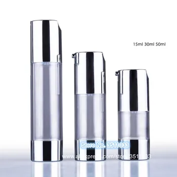 

25pcs 15ml 20ml 30ml Reusable Empty Clear Airless Pump Bottle Lotion Essence AirlessBottle Vacuum Cosmetic Container Silver