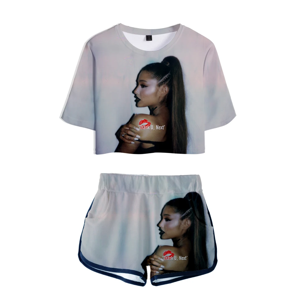 

3D Ariana Grande Thank U next Idol Two Pieces sets Shorts and Navel T-shirt Summer Printed Women Kawaii Casual sexy Sets