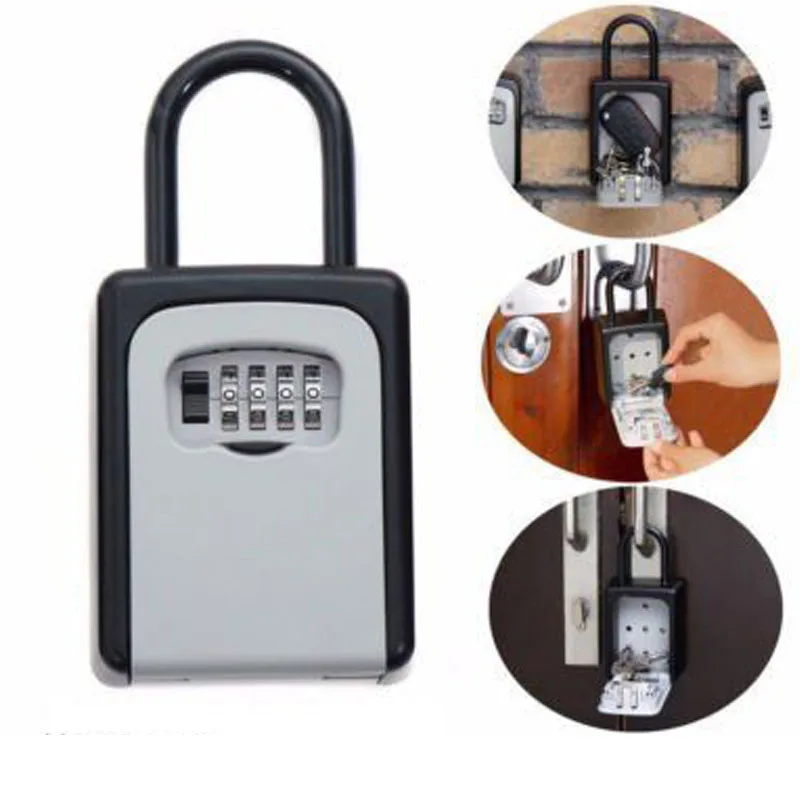 

Outdoor Key Safe Box Keys Storage Box Padlock Use Four Password Lock Alloy Material Keys Hook Security Organizer Boxes