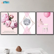 

Poster Nordic Pink Canvas Prints Flowers Roses Diamond Wall Art Canvas Painting Flower Wall Pictures For Bedroom Decorative