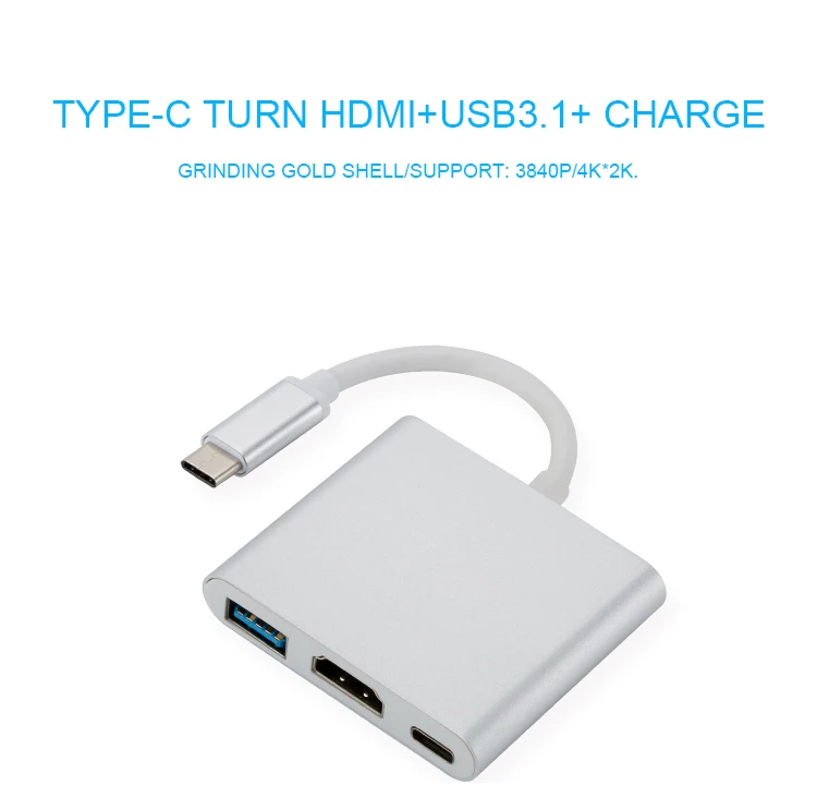 Usb c на HDMI кабель-Переходник Usb c на Hdmi 3,1 адаптер конвертер Тип c к HDMI USB 3,0 адаптер Тип-C для Apple Macbook Pro samsung s8 s9 plus note 9 - Цвет: Silver