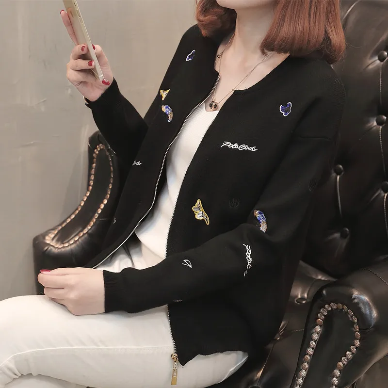 Flood Combine Autumn New Pattern Embroidery Knitting Cardigan Round Neck Easy Leisure Time Sweater Woman Loose Coat Tide |
