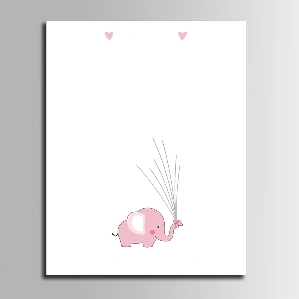 Картина на холсте с отпечатком пальца Розовая Книга для гостей со слоном подарок