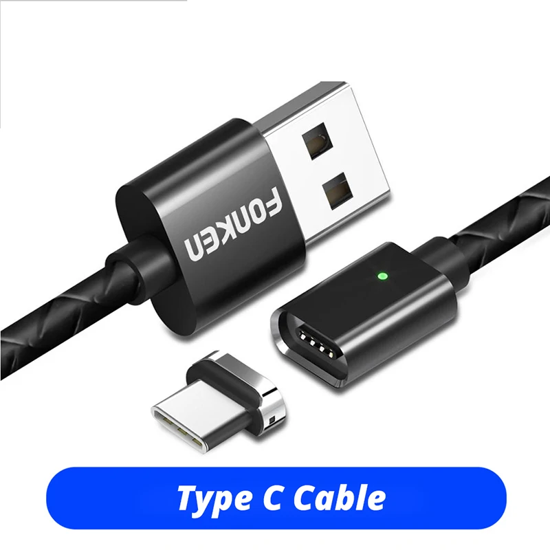 Магнитный кабель FONKEN для быстрой зарядки, магнитный Micro USB и type-C кабель для синхронизации данных, кабели для телефонов, быстрая зарядка, магнитный кабель для зарядки - Цвет: Black Type C Cable