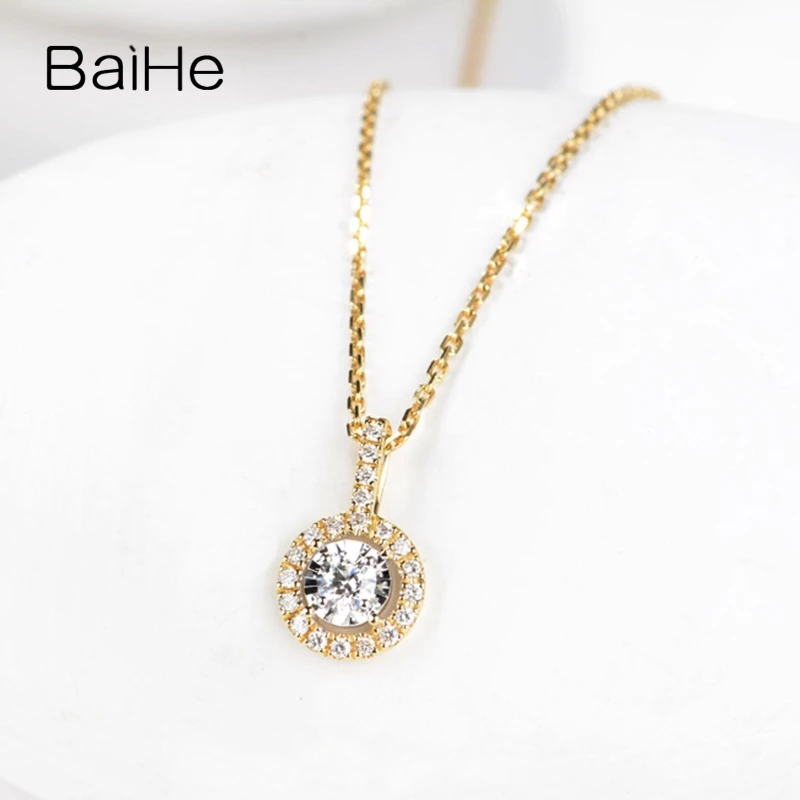 BAIHE Solid 18 K желтое золото 0.14ct Сертифицированный H/SI натуральный бриллиант женские модные украшения для помолвки ожерелья