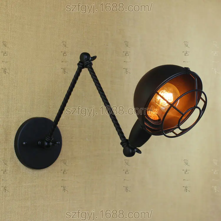 

American Style Retro Industrial Creative Wall Lamp Black Iron Study Bedroom Lighting 2 Swing Arms With Light Bulb Sconce WWL083