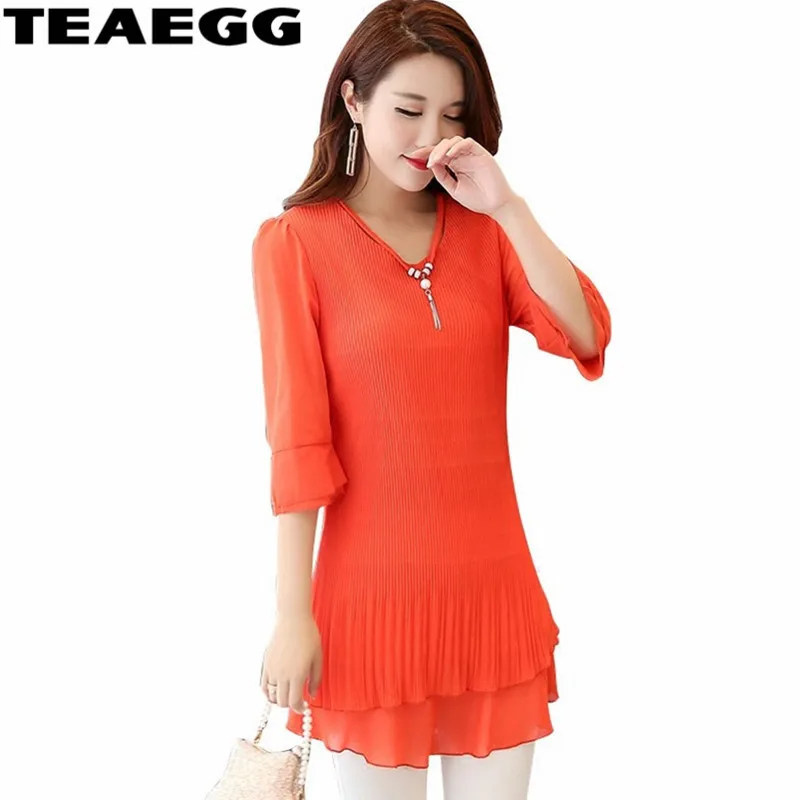 TEAEGG New Elegant Women Chiffon Blouses Office Lady Half Sleeve Shirt Formal Blusas High Quality Plus Size 5XL Tops AL855