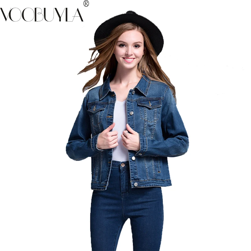 Voobuyla 2019 Casual Spring Vintage Demin Jacket For Women Plus Size 5XL Loose Basic Coats Fashion Long Sleeve Slim Jeans | Женская