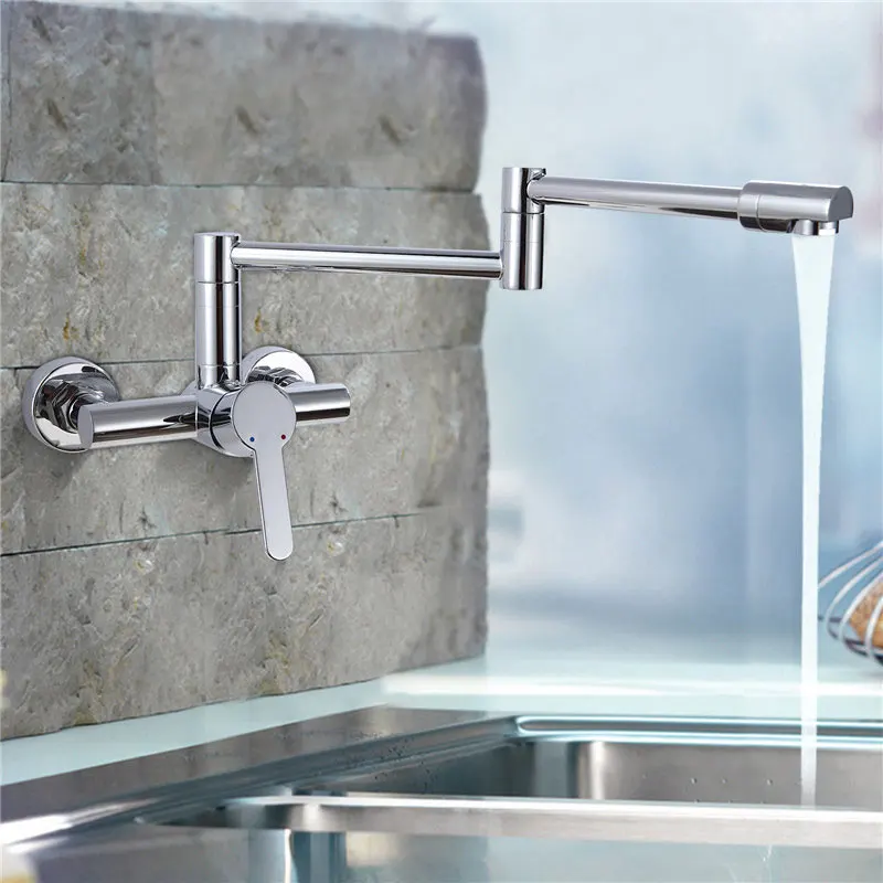 

kitchen sink faucet all copper plating dish basin cold and hot heat sink mixer faucet 360 degree wall mounted chrome