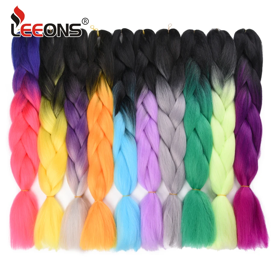 Leeons Фиолетовый Розовый Синий Jumbo Braid Синтетические Ombre Плетение Наращивание Волос 24