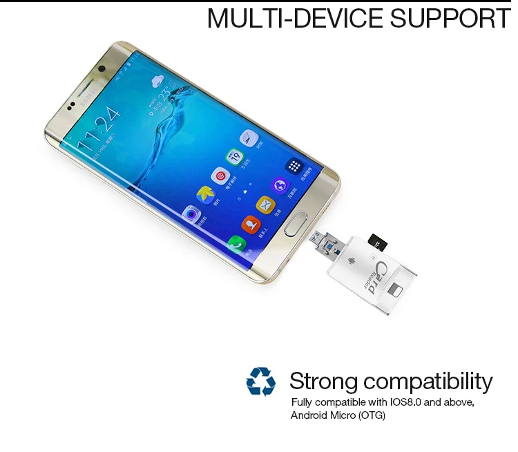 UTHAI R003 кардридер 3 в 1 Lightning/Micro USB/USB 2,0 для iPhone TF/SD кардридер