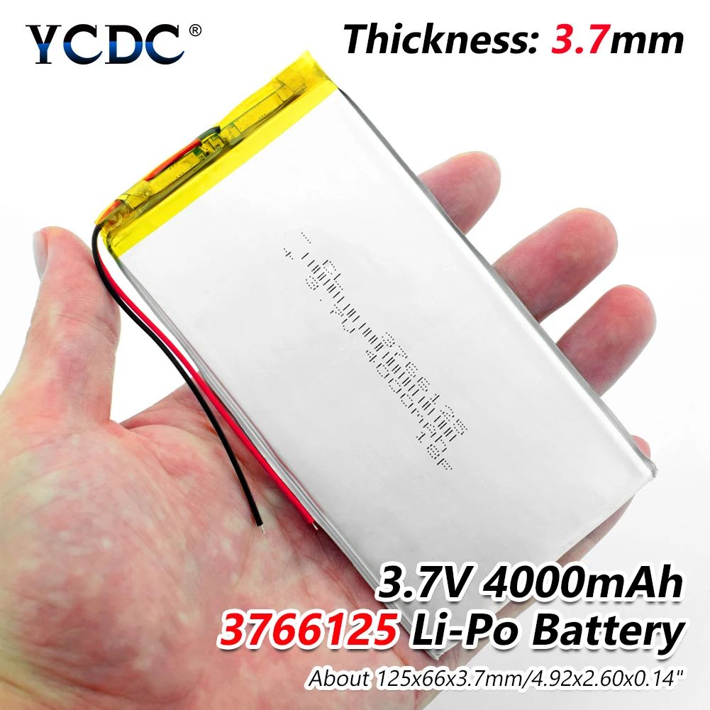 

1/2/4pcs 2018 New 3.7 V Voltage 4000mAh Rechargeable 3766125 Lithium Polymer Battery 125x66x3.7mm For GPS Tablet Laptop E-book