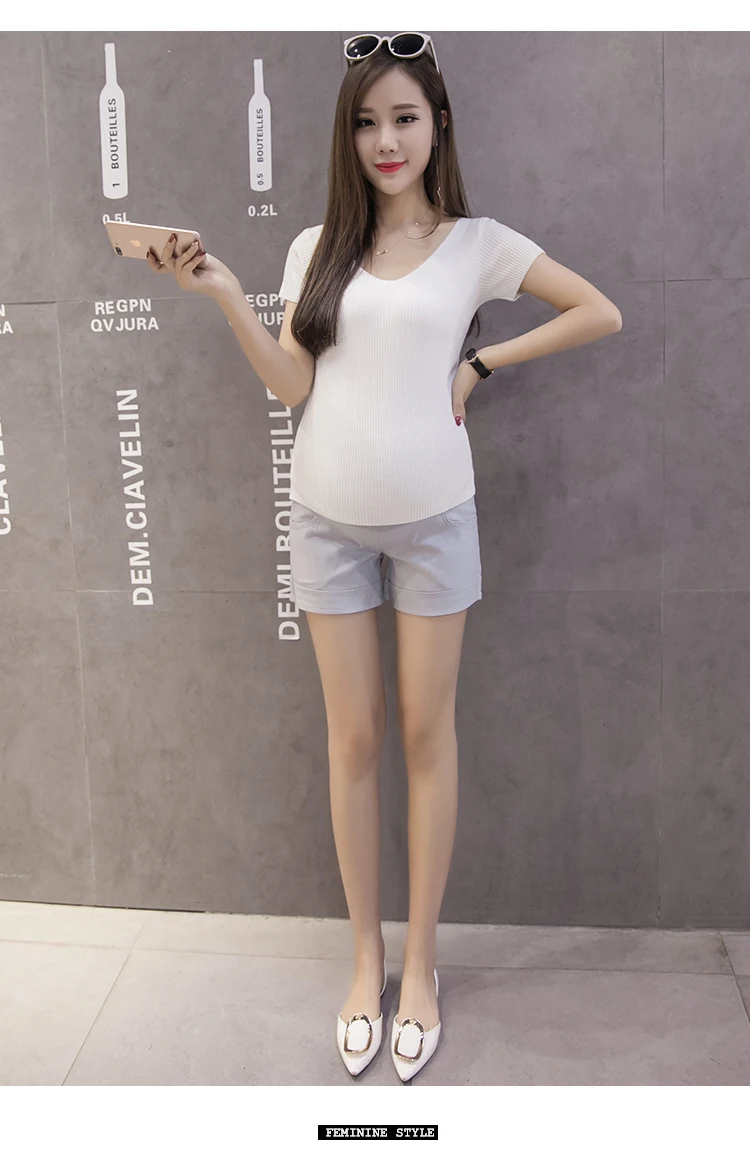 Женские летние шорты для беременных, однотонные прямые шорты с высокой талией, повседневные хлопковые брюки для беременных с манжетами